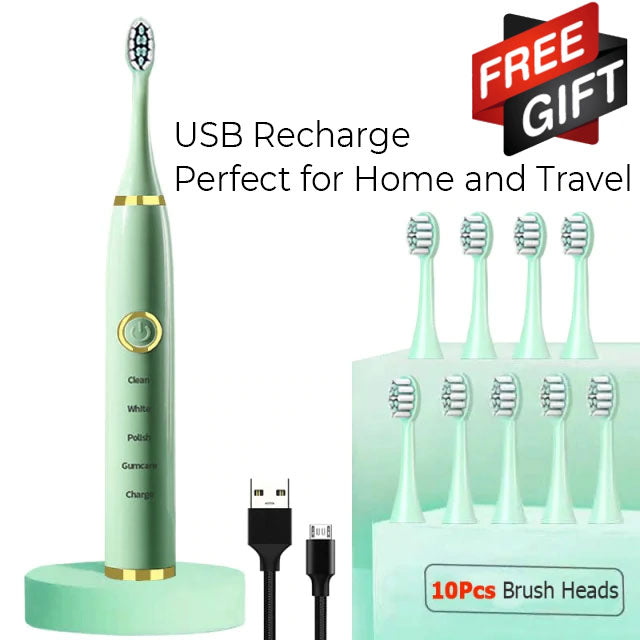 10 Gel Teeth Whitening Kit -  FREE Ultrasonic Electric Toothbrush USB Charged