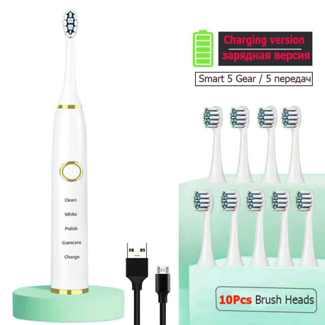 Newest Ultrasonic Electric Toothbrush - IPX7 Waterproof 4 Brush Head